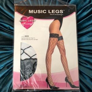 NWT Music Legs Lace Top Diamond Net Thigh Hi Black